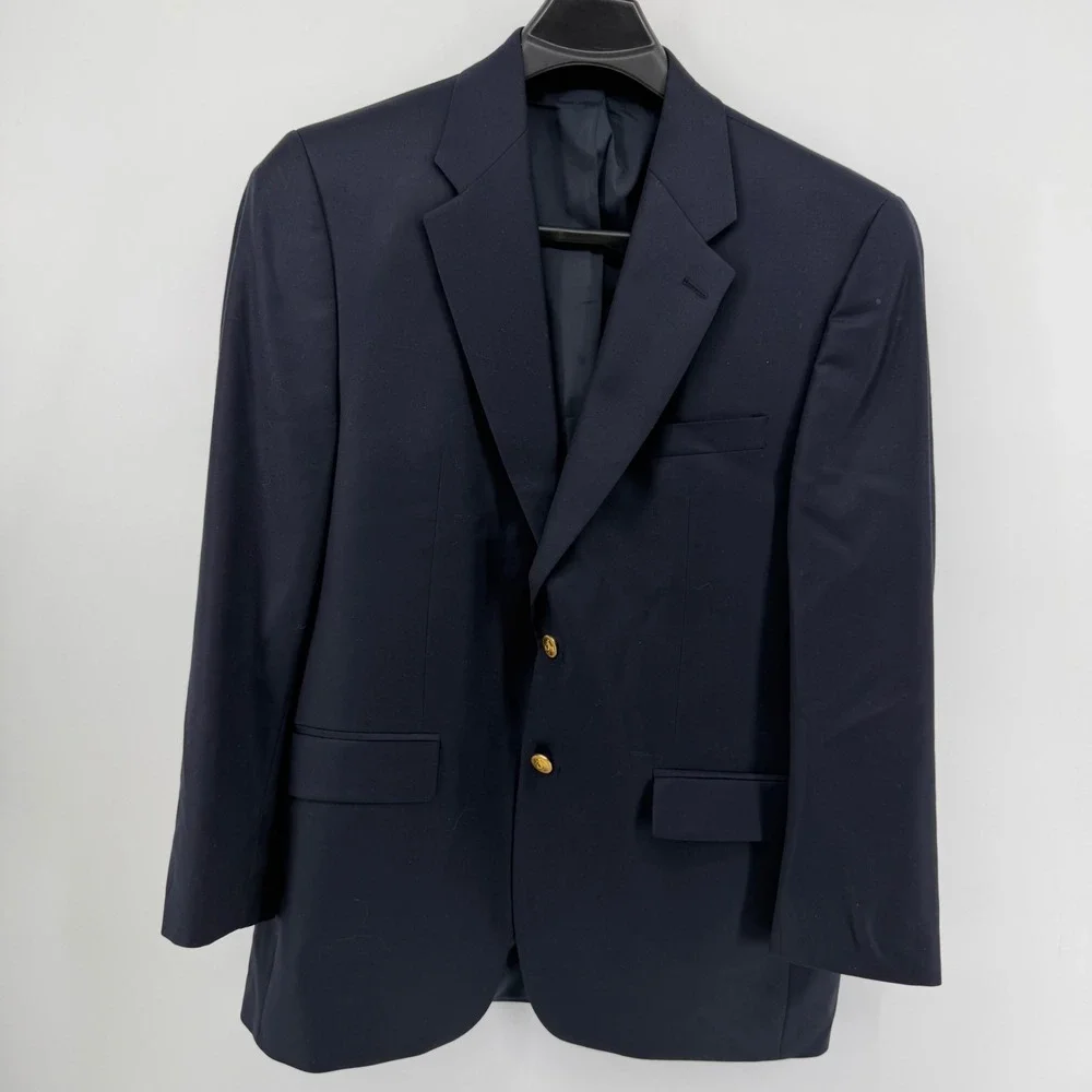 Lauren Ralph Lauren Blazer Men 41R Navy Blue Wool Gold Button Classic Sport Coat